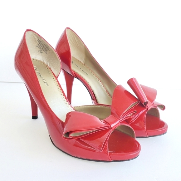 Ann Klein Mafaraday Candy Red Bow Heels Pumps PinUp - Picture 3 of 14